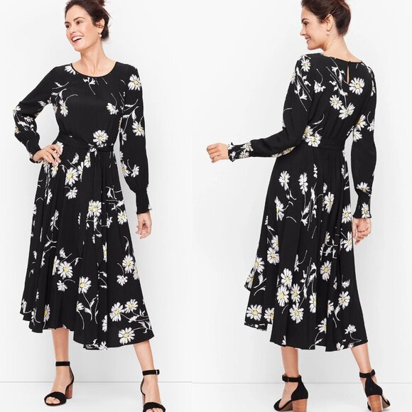 Talbots Black/Yellow Vintage Daisy Fit & Flare Midi Dress- 47034 - Picture 1 of 15